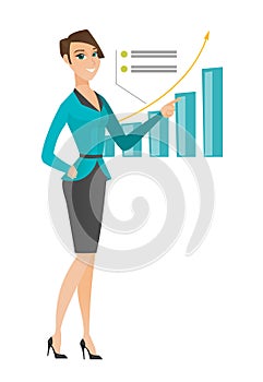 Successful business woman pointing at chart.