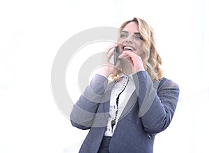 Successful business woman talking on the phone.