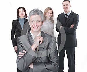 Successful businessman on the background of business team