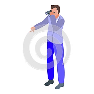 Successful businessman binoculars icon, isometric style