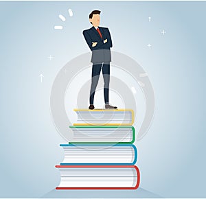 Successful businessman on books icon design vector illustration, education concepts