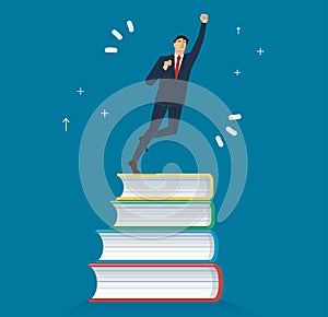 Successful businessman on books icon design vector illustration, education concepts