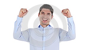 Successful Businessman Celebrating Win, White Background photo