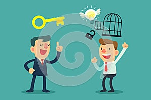 Successful businessman help unlock idea