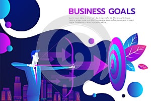 Successful businessman hold arrow in hand, achievement goal. Aim in business concept. Target isolated background. Vector