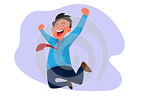 Successful businessman jumping with joy business success cartoon male character concept business people emotions. flat style