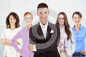 Successful businessman leading a group