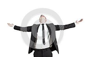 Successful businessman with outstretched arms