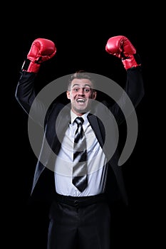 Successful businessman in red Boxing gloves