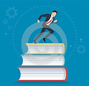 Successful businessman running on books icon design vector illustration, education concepts