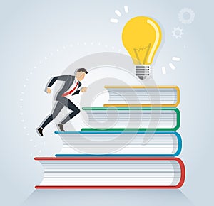 Successful businessman running on books icon design vector illustration, education concepts