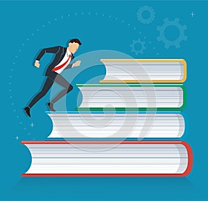 Successful businessman running on books icon design vector illustration, education concepts