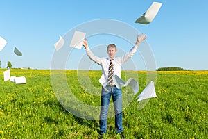 Successful businessman threw papers