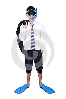 Successful businessman wearing snorkeling isolated