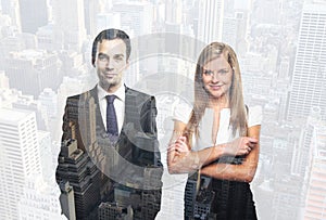 Successful businesspeople double exposure