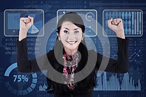 Successful businesswoman with modern interface 2