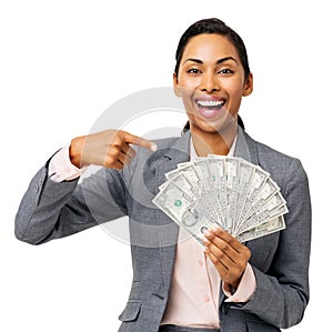 Successful Businesswoman Showing Fanned Out Fifty Dollar Notes