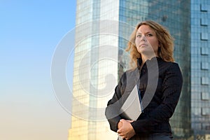 Successful businesswomen holding laptop