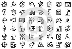 Successful career icons set, outline style