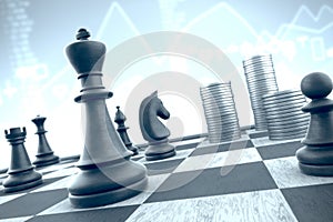 Successful chess tactics to achieve business target on a blue in