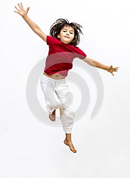 Successful child enjoying flying to express open mindedness and imagination