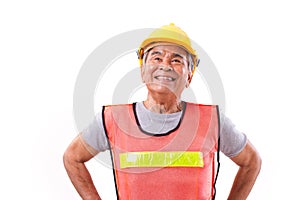 Successful construction worker or engineer looking up