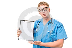 Successful doctor demonstrates blank