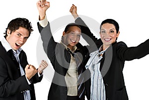 Successful excited people with victory in business