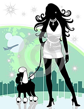 Successful Female in City Walking Poodle