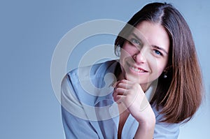 Successful, feminine office manager, secretary smile in white sh