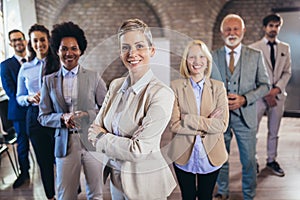 Successful group of business people at modern office