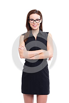 Successful happy confident young businesswoman isolated on white