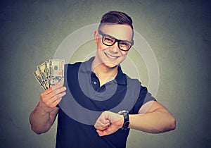 Successful happy man making money