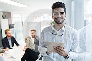 Successful happy worker in information technology industry