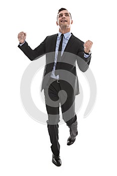 Successful happy young businessman - isolated - tie and suit - e