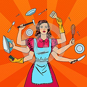 Successful Housewife. Multitasking Woman