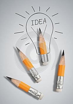 Successful idea concept, pencils with drawn bulb
