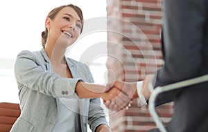 Successful job interview with boss and employee handshaking