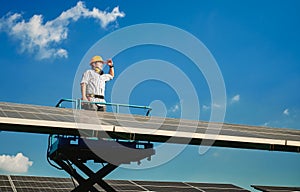Successful male solar panel installer engineer