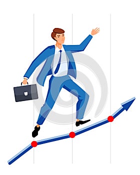 Successful manager businessman climbs up chart. Perfect career man