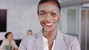 Successful mature black business woman looking at camera