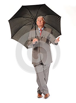 Successful mature businessman with umbrella