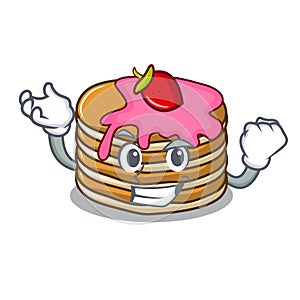 Successful pancake with strawberry character cartoon