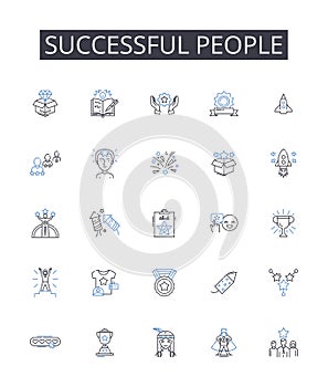 Successful people line icons collection. Reflection, Diary, Memoir, Recollection, Memory, Emotions, Thoughts vector and photo