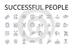 Successful people line icons collection. Wealthy individuals, Accomplished pros, Triumphant winners, Positive thinkers