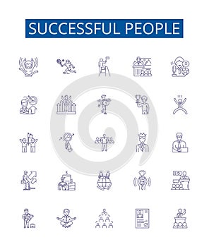 Successful people line icons signs set. Design collection of achievers, winners, magnates, go getters, titans