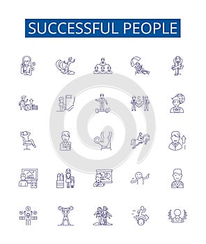 Successful people line icons signs set. Design collection of achievers, winners, magnates, go getters, titans