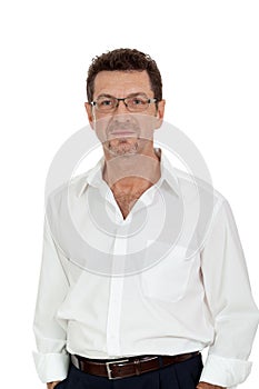 Successful selfconfident smiling adult businessman isolated