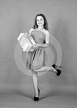after successful shopping. happy birthday holiday. anniversary present. cyber monday concept. smiling child with