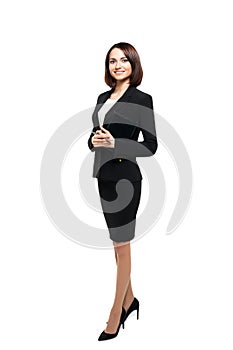 Successful smiling business woman isolated over white